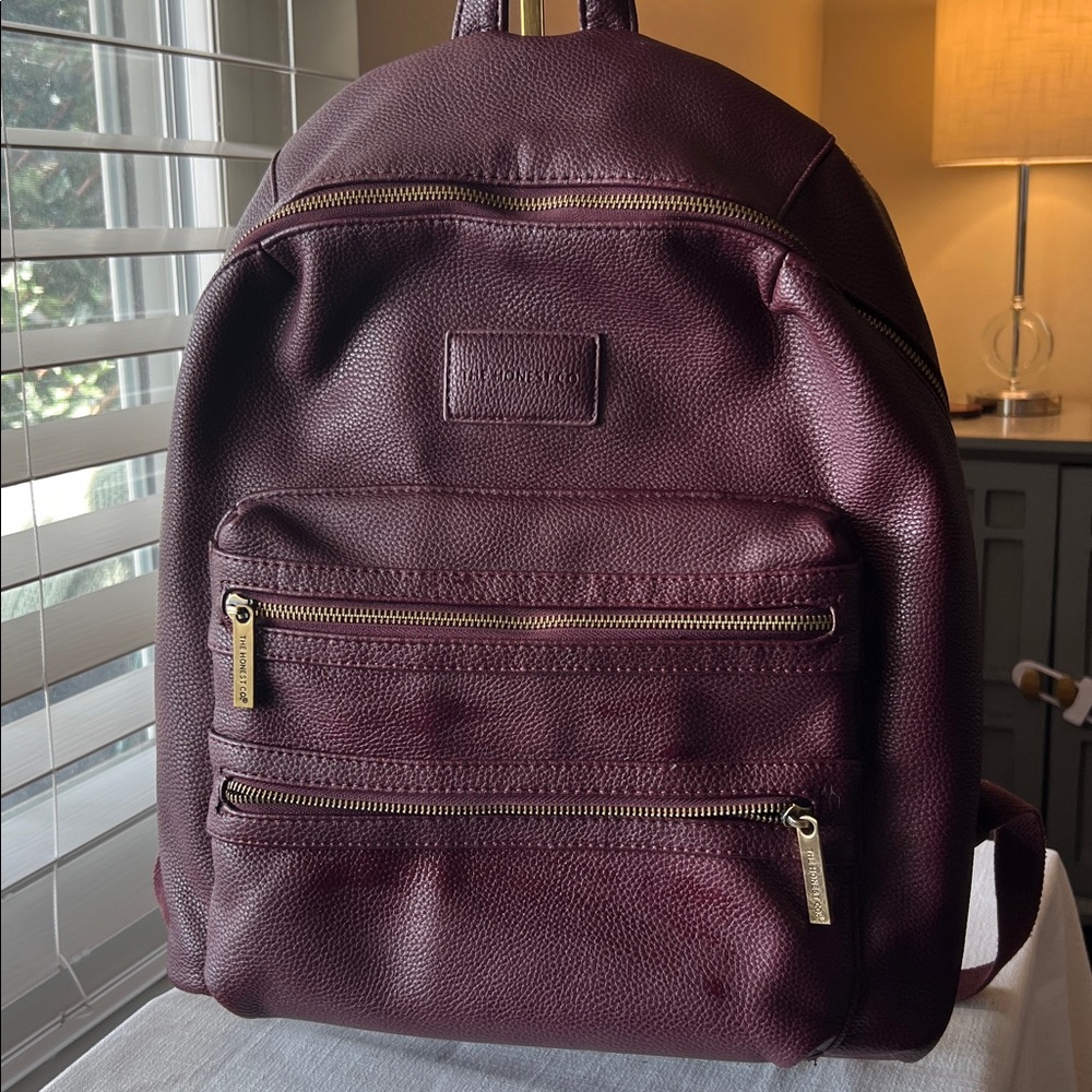 The Honest Co Burgundy Leather Backpack/Diaper Bag